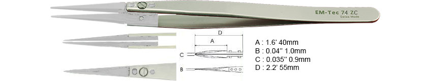 EM-Tec 74.ZC Pinzette mit wechselbaren Keramikspitzen, robuste Spitzen